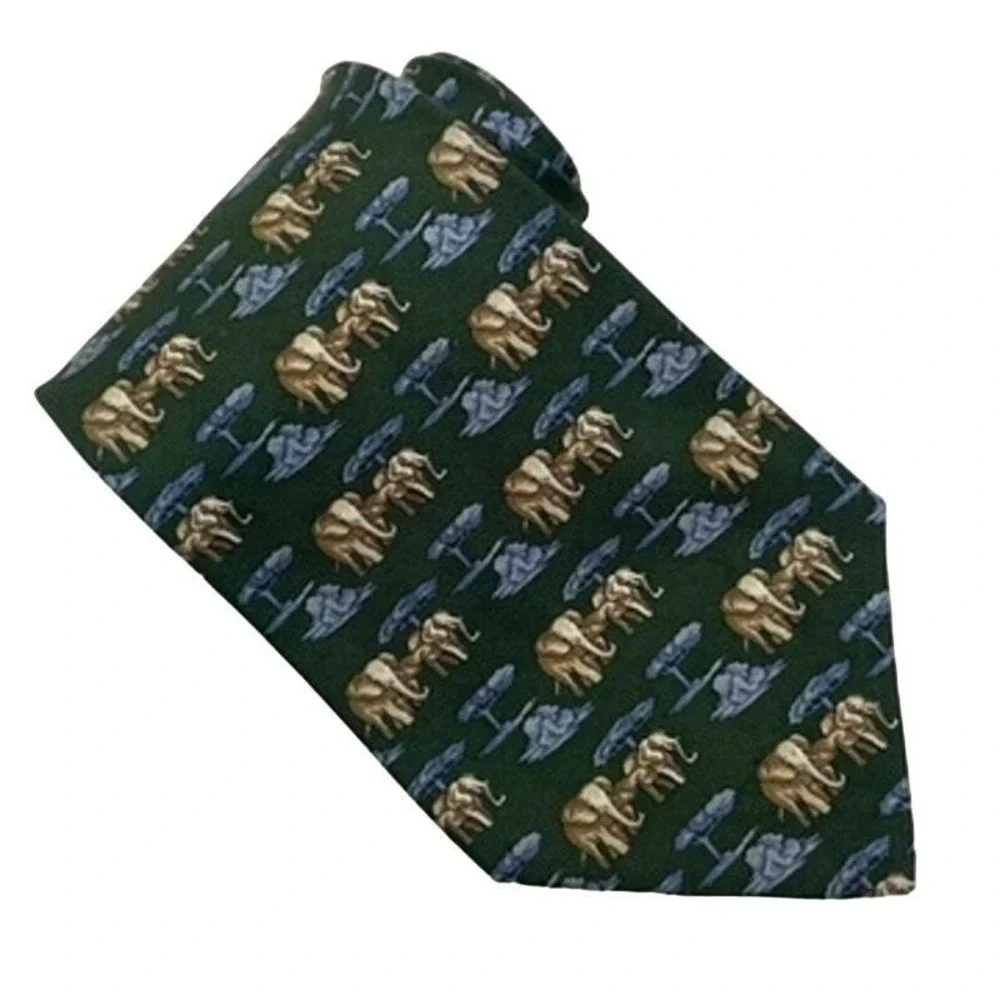Banana Republic Italy Necktie Oliver Green Novelty Elephants Print‎ 4